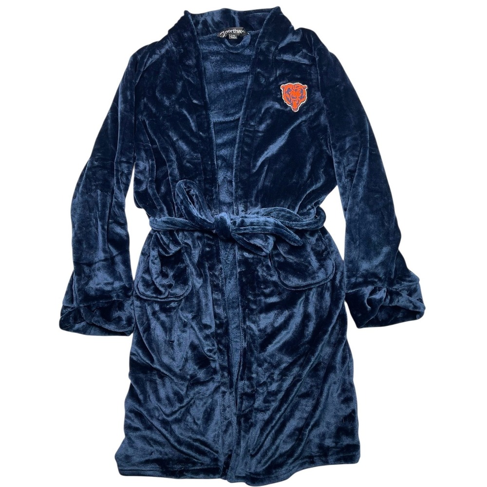 Chicago Bears Fleece‎ Robe Navy Blue Embroidered Logo NFL Northwest Mens L/XL